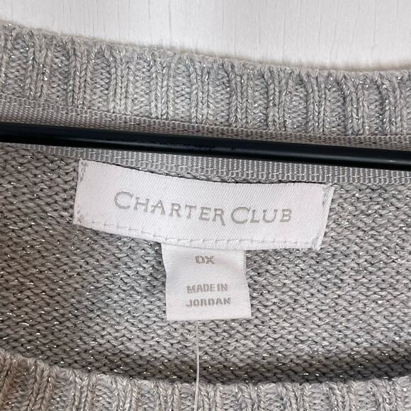 NEW Charter Club Metallic Bi-color Sweater Silver Tin Black Women's Plus Size 0X - Picture 8 of 10